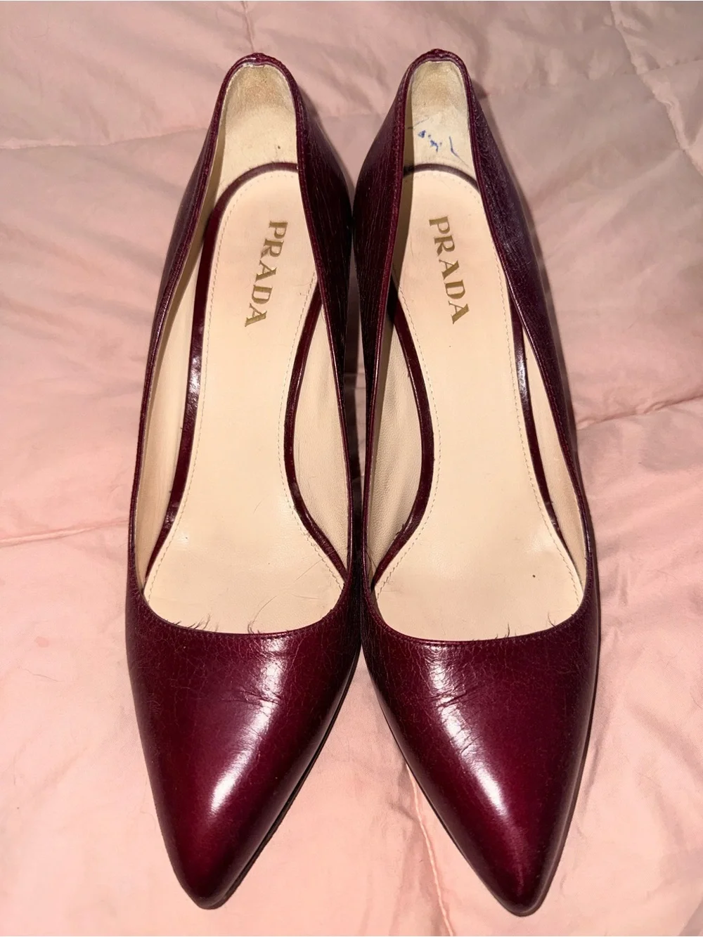Prada Burgundy Leather Pointed-Toe Pumps